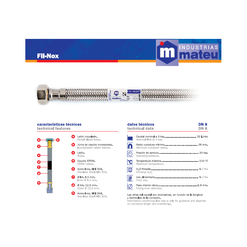 Latiguillo Inox Flexible Fil Nox Cm M H