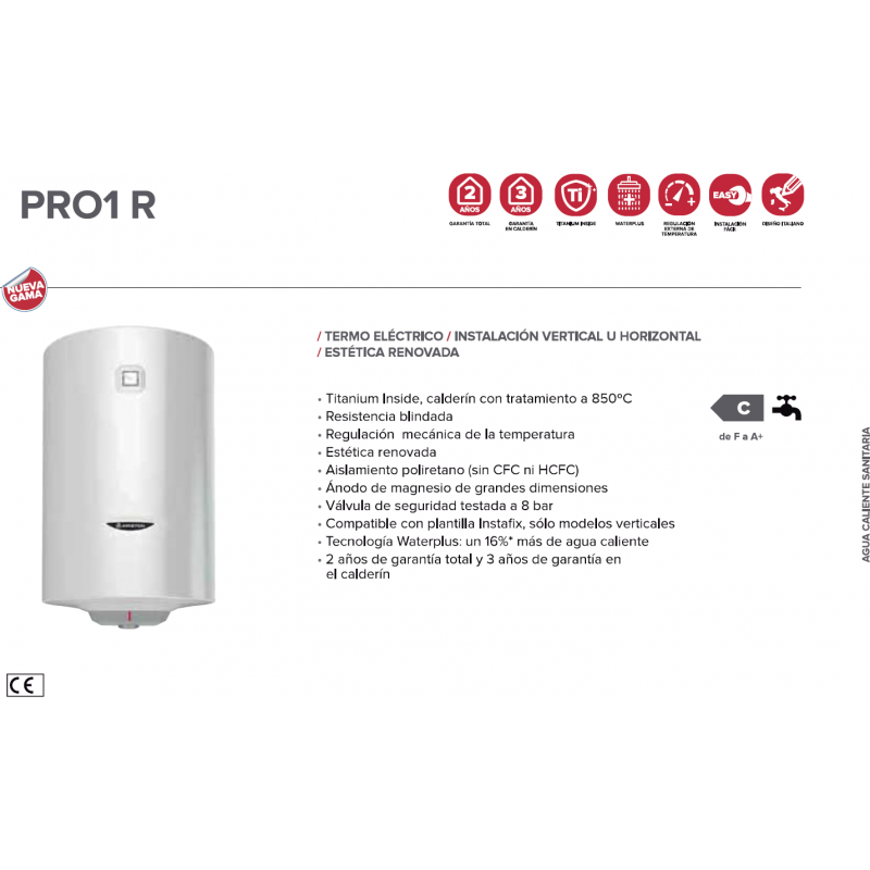 Termo ARISTON PRO1 R 80 H ES EU Eficiencia Y Confort