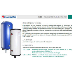 prestaciones Acumulador agua fria refrigerda SUICALSA ARZ 100