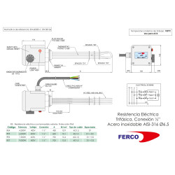 Ficha técnica Resistencia con Termostato Trifásica 4500w FERCO