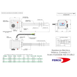 Ficha técnica Resistencia con Termostato Trifásica 7500w FERCO