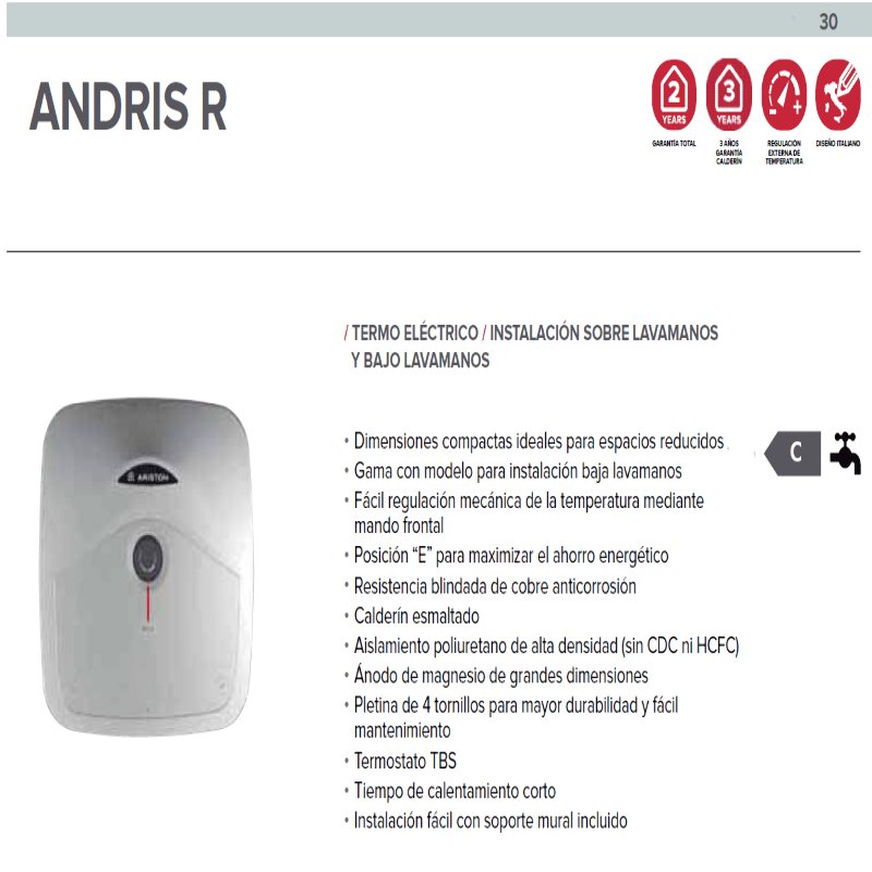 Termo electrico ARISTON ANDRIS R 30 OR EU al MEJOR PRECIO!!