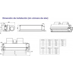 Medidas Fancoil Conducto 50 Pa de 2 Tubos FERCO MFP51WAB