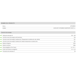 Ficha técnica Aire Acondicionado MITSUBISHI MSZ DW 35 VF