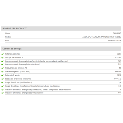 Ficha técnica Aire Acondicionado SAMSUNG F-AR12MLB MALIBU