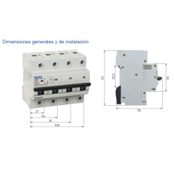 medidas Magnetotérmico REVALCO RV303h 1P 100A