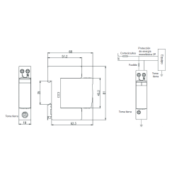 Medidas y esquema de conexion Protector Sobretensiones Monofásico REVALCO