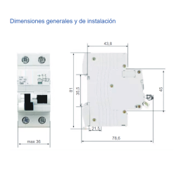 Dimensiones generales y de instalación Diferencial y Magnetotérmico Superinmunizado 2P 6A 30mA REVALCO A