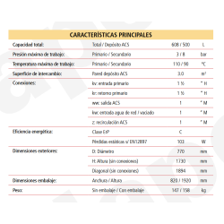 Ficha técnica Acumulador Inox ACS LAPESA GEISER 500L