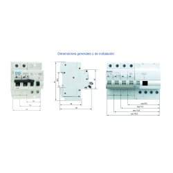 Dimensiones generales y de instalación Diferencial y Magnetotérmico 4P 40A 30mA REVALCO RV311 AC