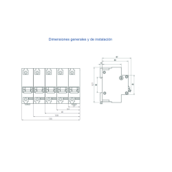 Dimensiones generales y de instalación Diferencial y Magnetotérmico 4P 80A 30mA REVALCO RV313 AC