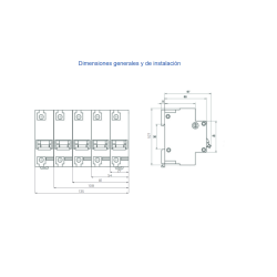 Dimensiones generales y de instalación Diferencial y Magnetotérmico 4P 63A 300mA REVALCO RV313 AC