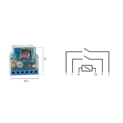 Medidas y conexiones Telerruptor de Pastilla 2NO 230V REVALCO RRIO22-230