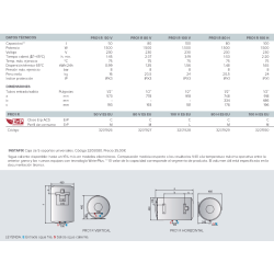 Medidas y características termo eléctrico Ariston PRO1 R 100 V