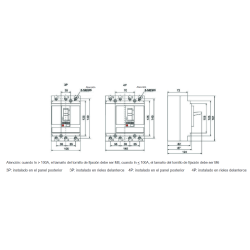 Dimensiones generales y de instalación del Interruptor en Caja Moldeada 3P 32A REVALCO RV20T100N323