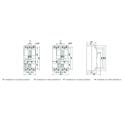 Dimensiones generales y de instalación del Interruptor en Caja Moldeada 3P 400A REVALCO RV20E4004003