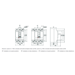 Dimensiones generales y de instalación del Interruptor en Caja Moldeada 4P 250A REVALCO RV20E2502504