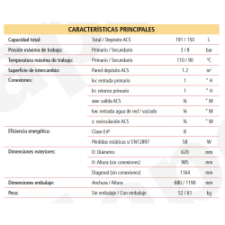 FICHA TÉCNICA Acumulador ACS LAPESA GEISER INOX GX6D190