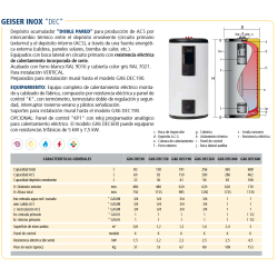 Ficha técnica Acumulador ACS LAPESA GEISER INOX GX6DEC