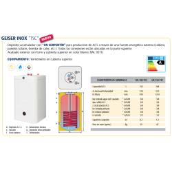 FICHA TÉCNICA Acumulador con Serpentín ACS LAPESA GEISER INOX GX-TSC