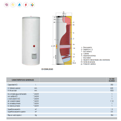 ficha técnica Acumulador con Serpentín ACS LAPESA CORAL VITRO CV350HLDUO