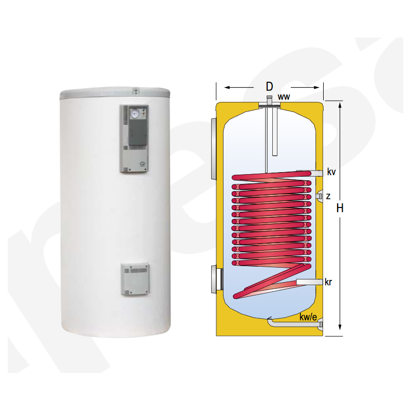 Dimensiones Acumulador con Serpentín ACS LAPESA CORAL VITRO CV400HL