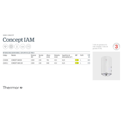 Ficha técnica interacumulador THERMOR IAM CONCEPT 100 L