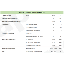 Ficha técnica Depósito de Inercia LAPESA GEISER INERCIA G600I