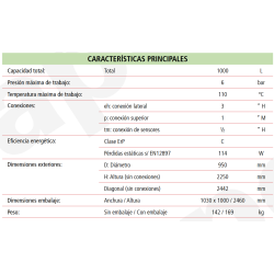 Ficha técnica Depósito de Inercia LAPESA GEISER INERCIA G1000I