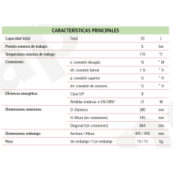 Ficha técnica Depósito de Inercia LAPESA GEISER INERCIA G30IF