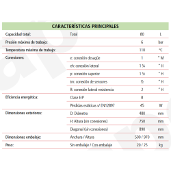 Ficha técnica Depósito de Inercia LAPESA GEISER INERCIA G80IF