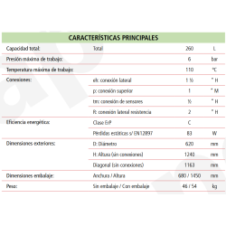 Ficha técnica Depósito de Inercia LAPESA GEISER INERCIA G260IF