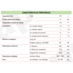 Ficha técnica Depósito de Inercia LAPESA GEISER INERCIA G370IF