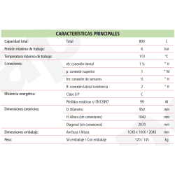 Ficha técnica Depósito de Inercia LAPESA GEISER INERCIA G800IF