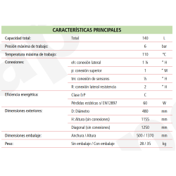 Ficha técnica Depósito de Inercia LAPESA GEISER INERCIA GX4-140IF