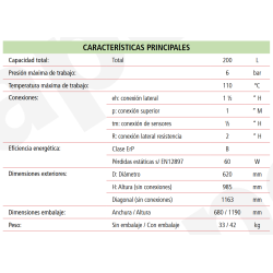 Ficha técnica Depósito de Inercia LAPESA GEISER INERCIA GX4-200IF