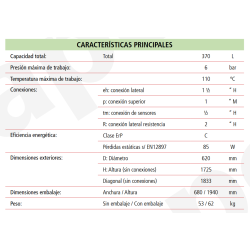 Ficha técnica Depósito de Inercia LAPESA GEISER INERCIA GX4-370IF