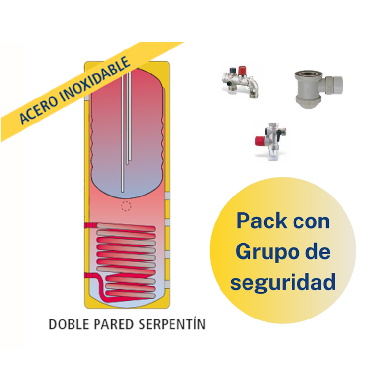 Pack Acumulador con Serpentín ACS LAPESA GEISER INOX GX6P300 + Grupo de seguridad