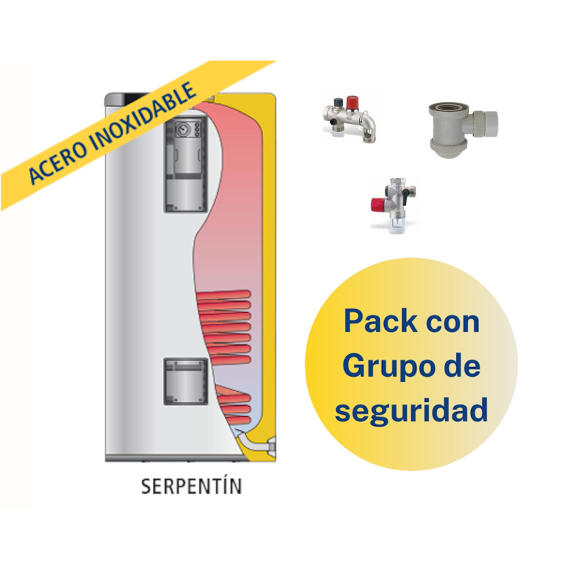 Pack Acumulador con Serpentín ACS LAPESA GEISER INOX GX150M1 + Grupo de seguridad