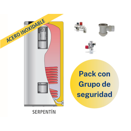 Pack Acumulador con Serpentín ACS LAPESA GEISER INOX GX200M1 + Grupo de seguridad
