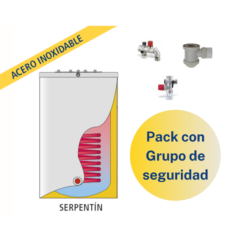 Pack Acumulador con Serpentín ACS LAPESA GEISER INOX GX100TSC + Grupo de seguridad