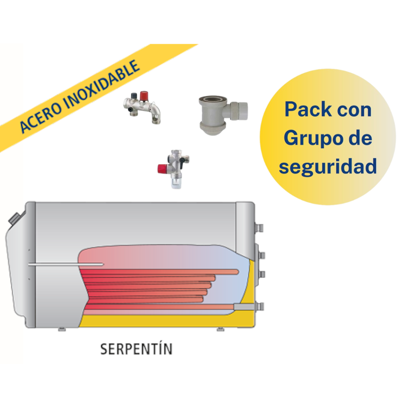 Pack Acumulador con Serpentín ACS LAPESA GEISER INOX GX200TSM + Grupo de seguridad