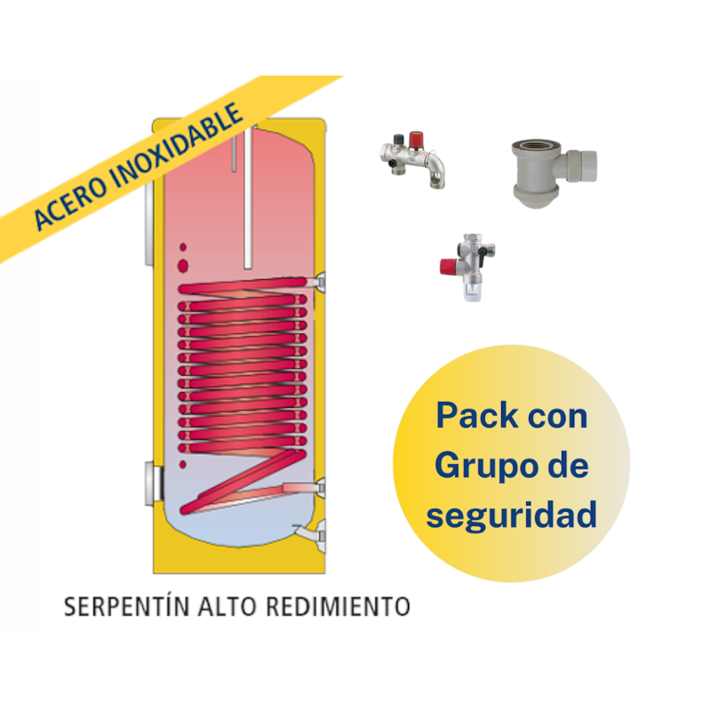 Pack Acumulador con Serpentín ACS LAPESA GEISER INOX GX200HL + Grupo de seguridad