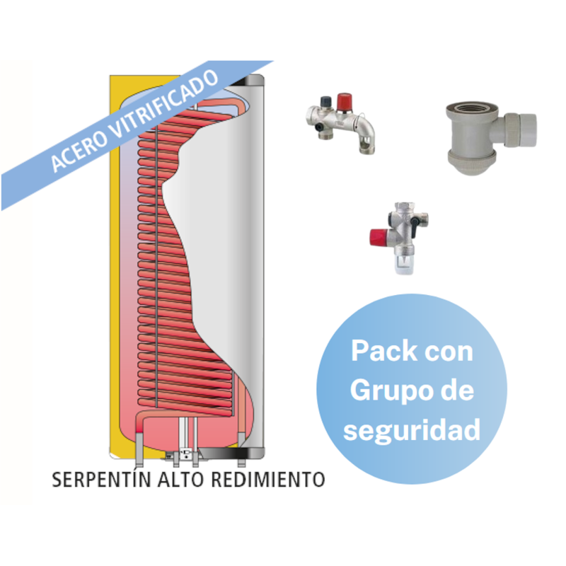 Pack Acumulador con Serpentín Sobredimensionado ACS LAPESA CORAL VITRO CV170HLM + Grupo de seguridad