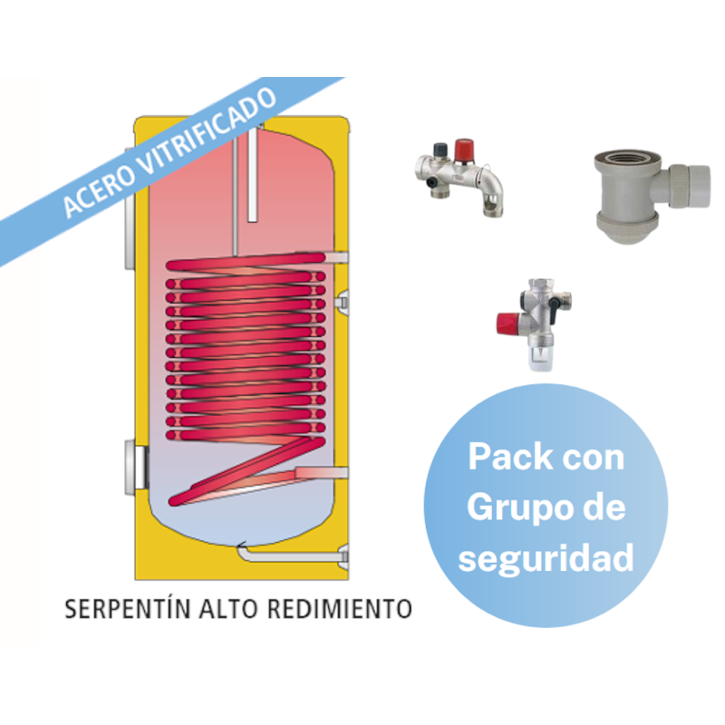 Pack Acumulador con Serpentín Sobredimensionado ACS LAPESA CORAL VITRO CV200HL + Grupo de seguridad