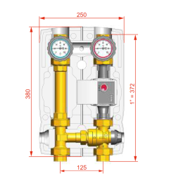 Medidas Grupo Hidráulico UPM3 25/70 FERCO 3 vías DN25 R15-U7