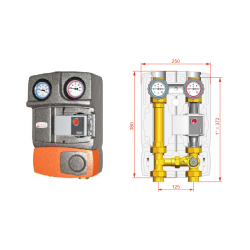 Medidas Grupo Hidráulico UPM3 25/70 FERCO 3 vías DN25 R25-U7-N