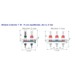 Módulo Colector 1" M - H con equilibrado, de 2 y 3 vías