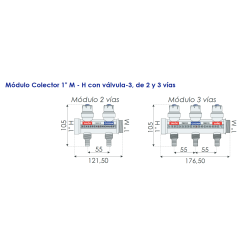 Módulo Colector 1" M - H con válvula-3, de 2 y 3 vías