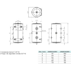 alto ancho fondo depósito conexiones agua acs calefaccion Inercia JOHNSON J-INERCIA 30 RV